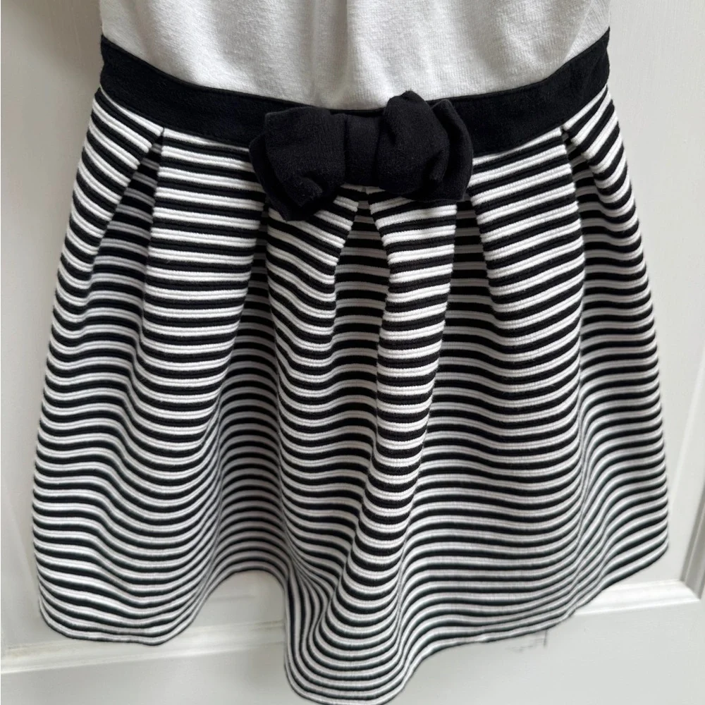 Gymboree 3T Girls Black & White Stripe Dress with Puff Cap Short Sleeves